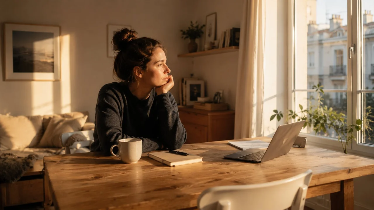 Mujer pensativa evaluando opciones para comprar vivienda por primera vez